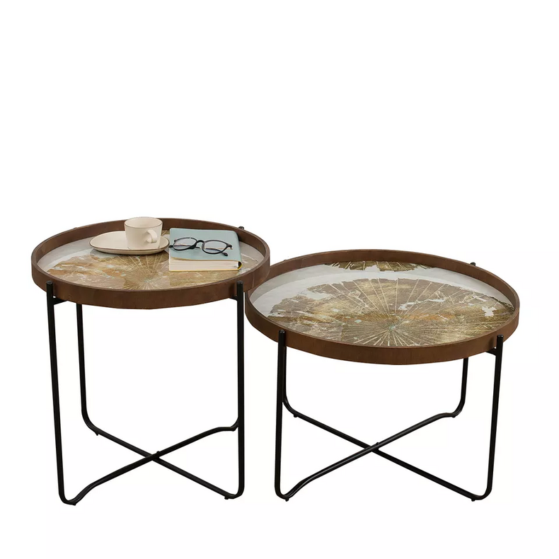 metal and wooden side modern restaurant portable round print coffee table