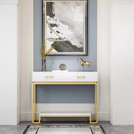 metal leg gold and white console table