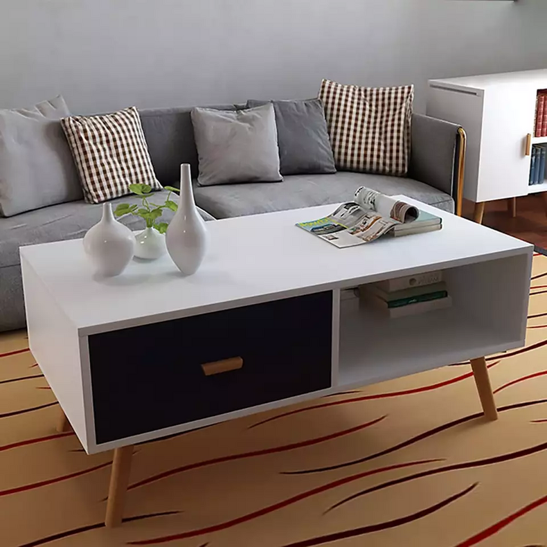 wooden modern square coffee table set with drawer