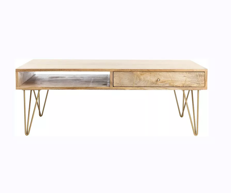 wooden modern square simple coffee table with storage