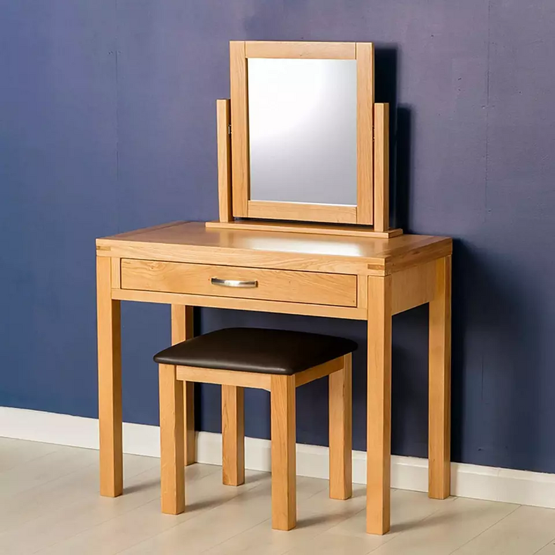 oak wood dressing table set mirror with stool 17MHA-315