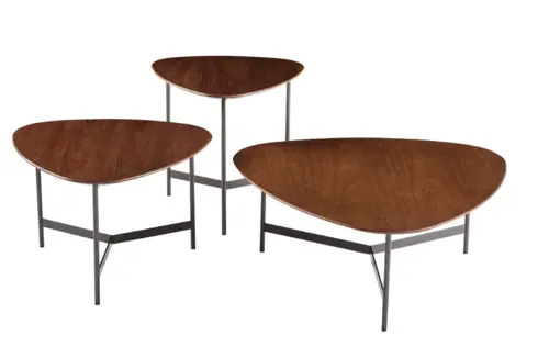 Modern Design Wood Veneer Top and Metal Base Coffee Table Set YE-01