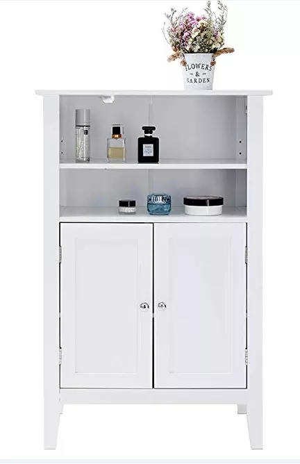 hot sale modern cheap mdf white painting two door one shelf side floor cabinet for bathroom