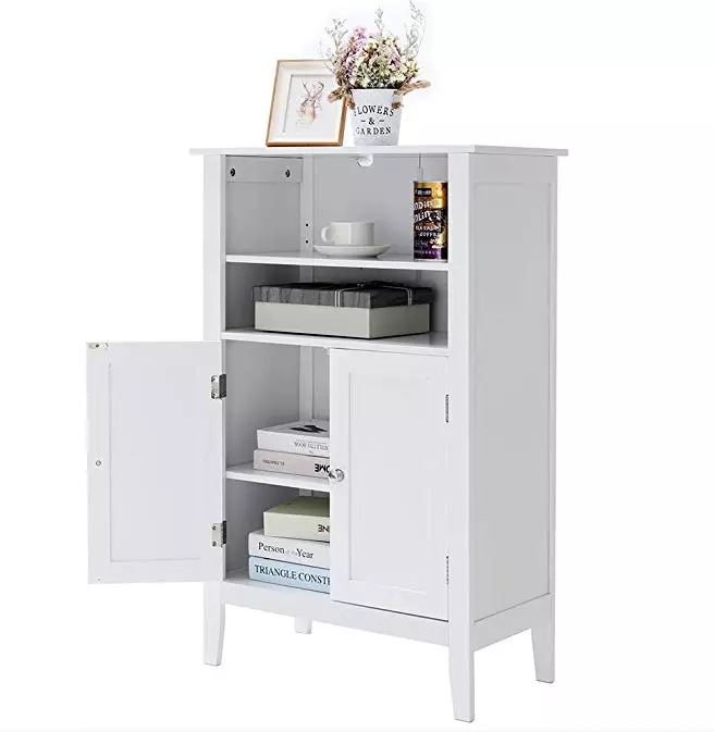 hot sale modern cheap mdf white painting two door one shelf side floor cabinet for bathroom