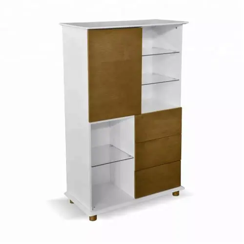 high quality shelf wooden 1 door 3 drawer glass shelve oak bookcase