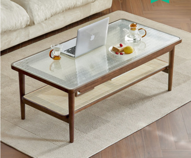 rattan glass small apartment coffee table H05I02