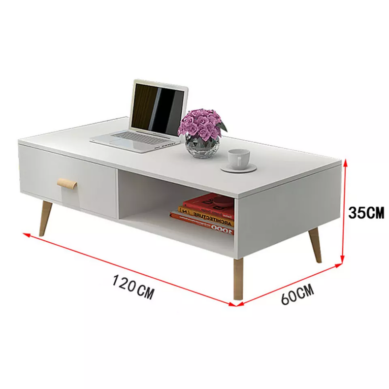 white modern living room coffee table with drawer