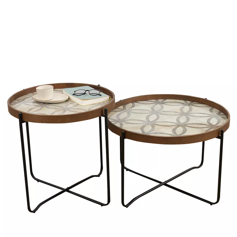 round wooden 2021 living room furniture cheap modern low profile 2 piece coffee table set
