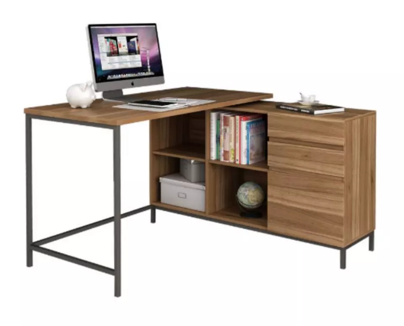 adult modern L shape corner metal leg home office desk, computer pc table for study