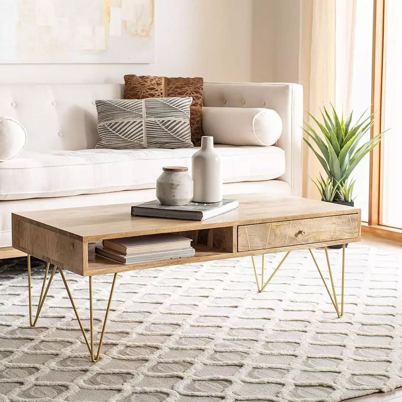 wooden modern simple coffee table with storage
