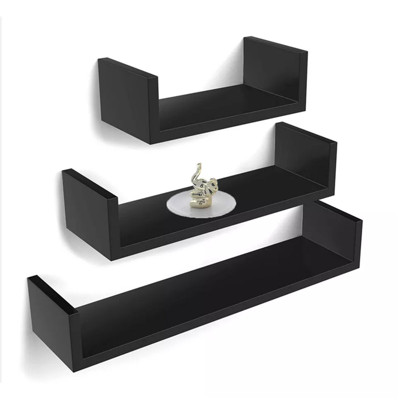 3 tier modern bedroom wall mouting black decroation float book shelf wooden