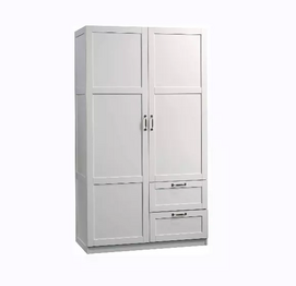 white 2 door wardrobe cabinet wooden with two drawer