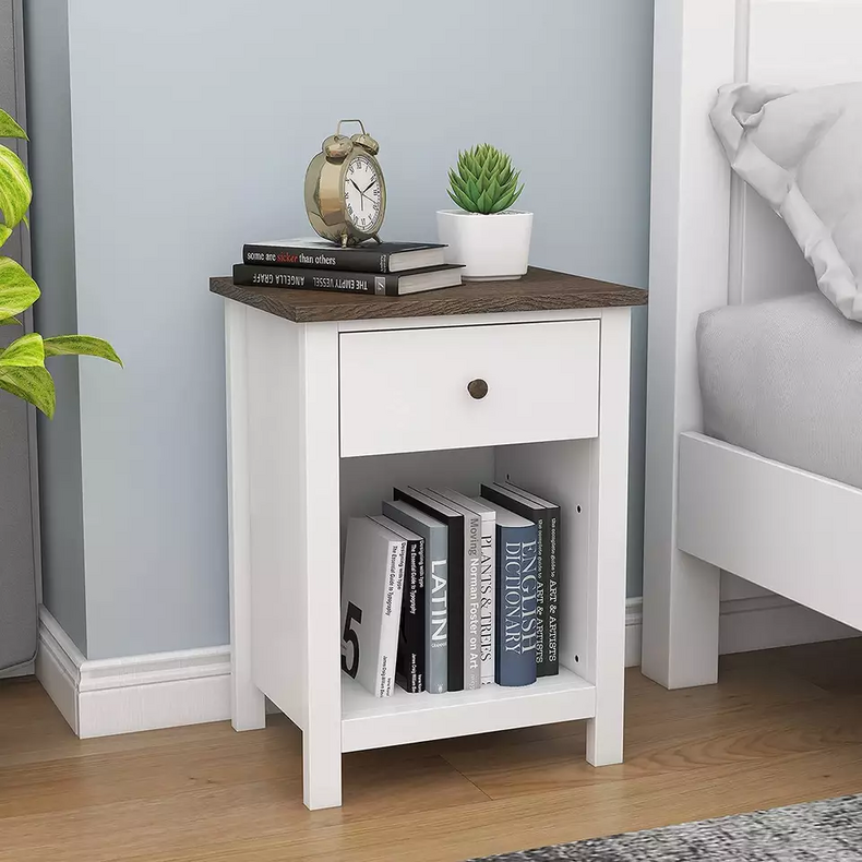 small modern nightstand with drawer white gloss