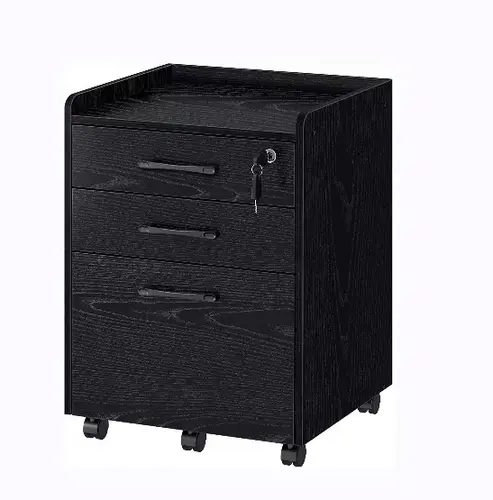 black 3 file small roll cart file cabinet
