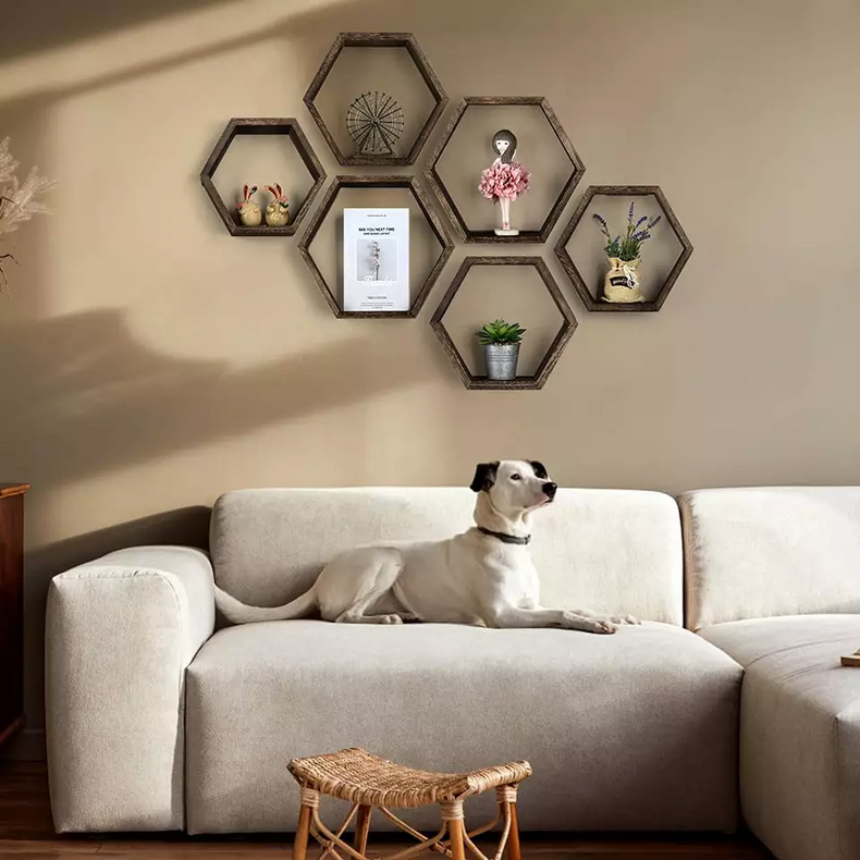 wooden display mouting hexagon float set decoration wall shelf