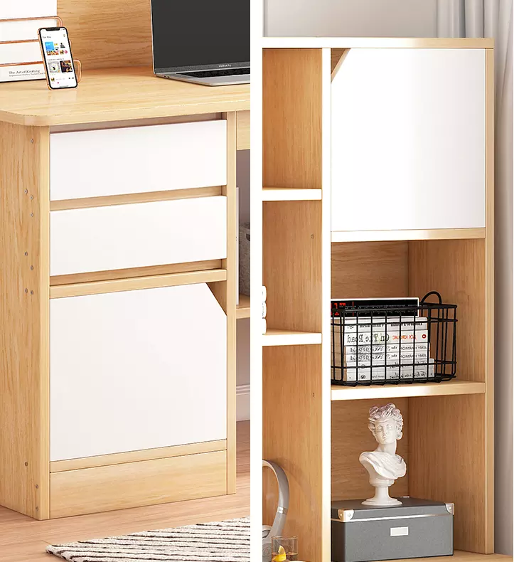 large computer laptop PC office desk adult study gaming table with cabinet bookshelf stoarge set