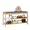 modern bamboo storage display shoes shelf with seat double layer shoes rack storage