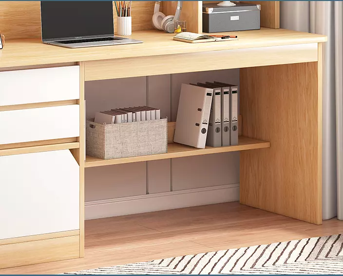 large computer laptop PC office desk adult study gaming table with cabinet bookshelf stoarge set