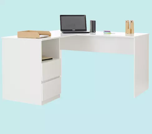 L shape corner office desk moern laminated cheap home study desk with drawer