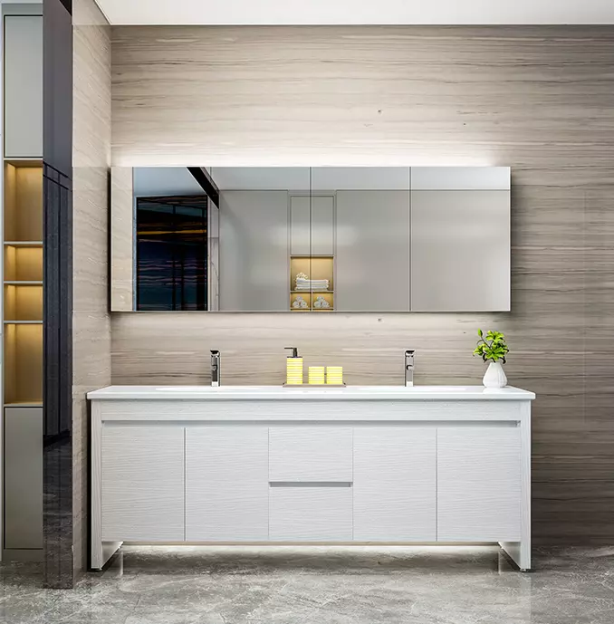 new modern design high quality mdf grey white double faucet bathroom cabinet no sink