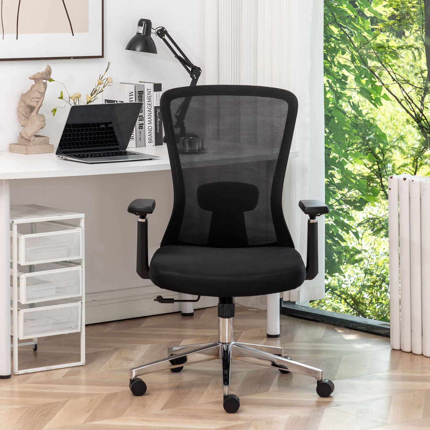 High back home and office furniture office mesh chair 8702 Black with chromed  base