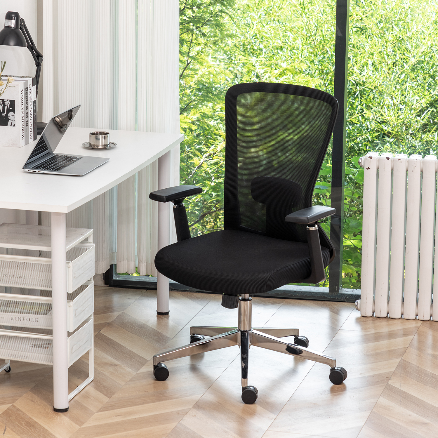 High back home and office furniture office mesh chair 8702 Black with chromed  base