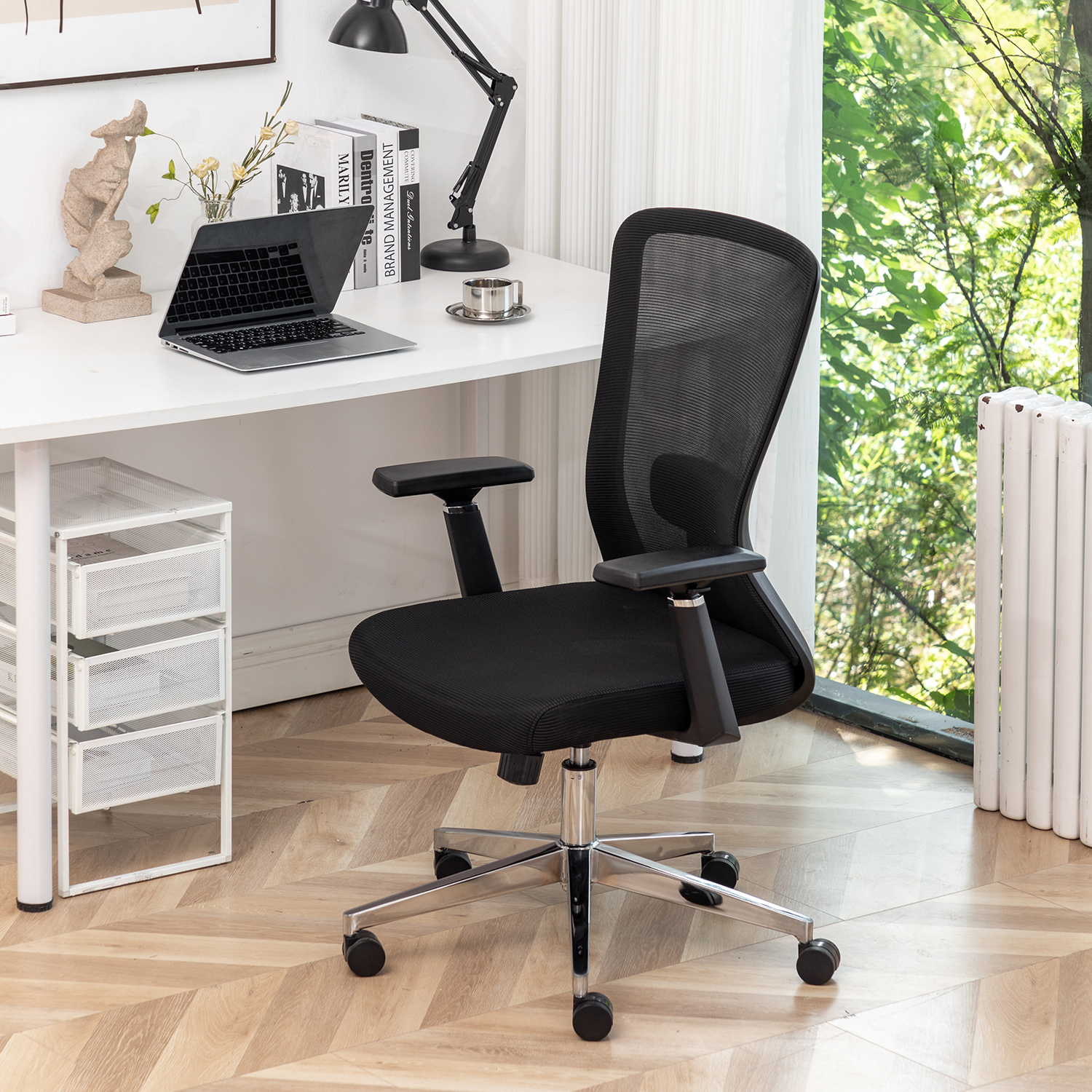 High back home and office furniture office mesh chair 8702 Black with chromed  base