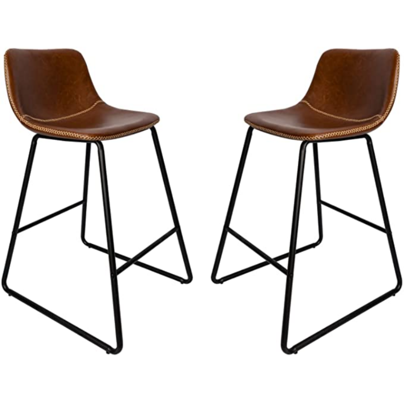 Low Back Contemporary Black Dinning Chairs Leather Counter Bar Stools Chair Brown Backrest Bar Chair