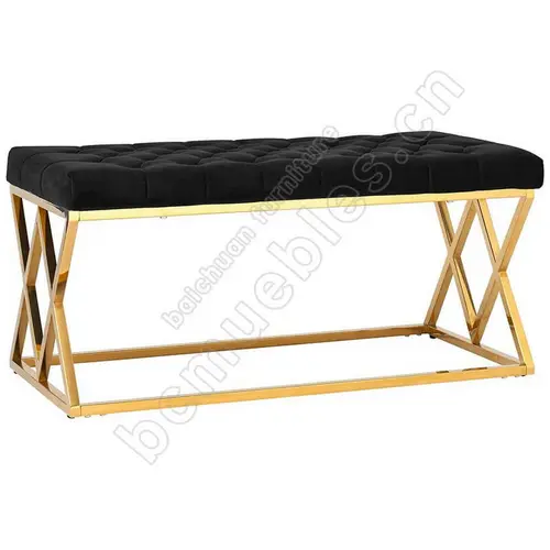 European Style Bedroom velvet Stainless Steel bench