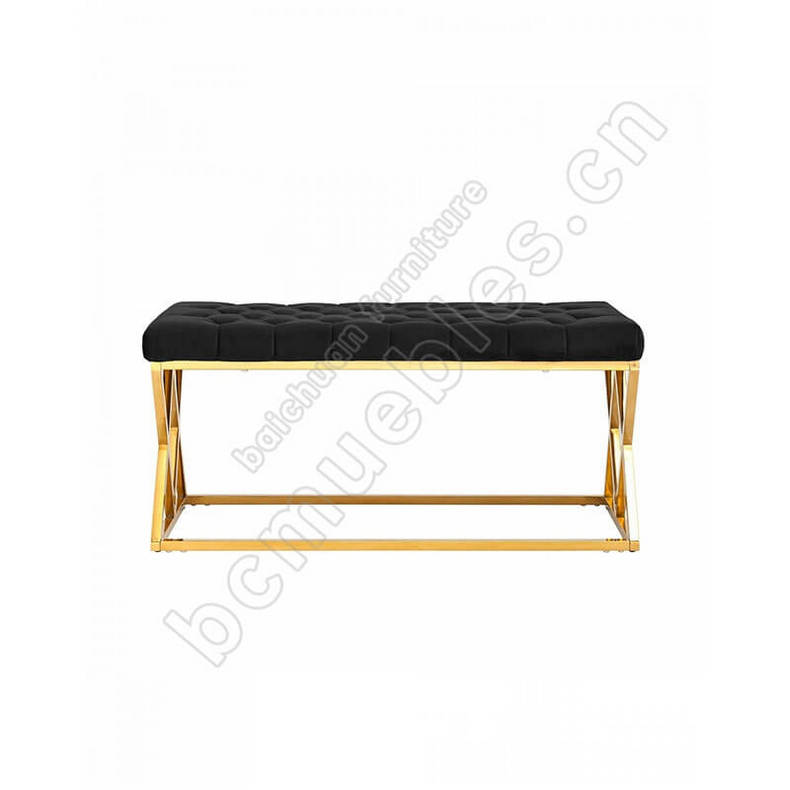 European Style Bedroom velvet Stainless Steel bench