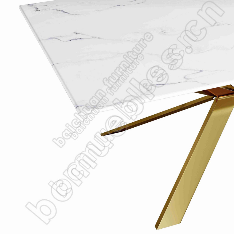 golden marble top stainless steel leg dining table