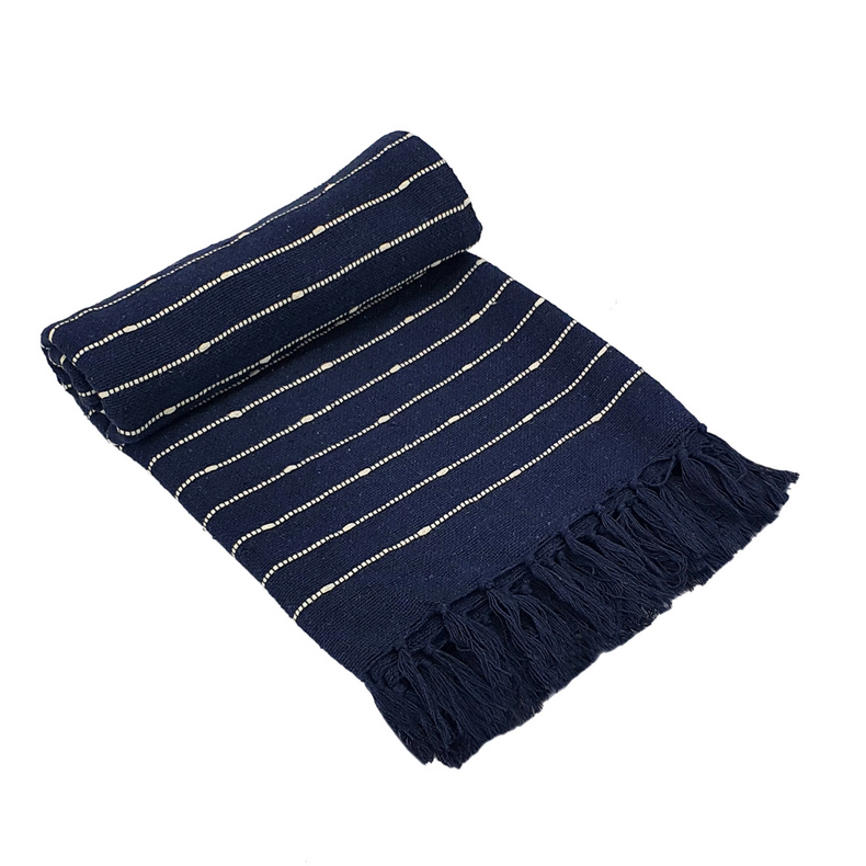 ITEM#:T83749-NAVY-SA-Throw-SIZE:152.4 X 127 X 0.7CM-MATERIAL:100% Recycle Cotton-PACKING:0/12/0.0439CBM