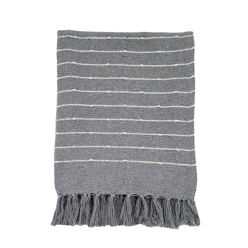 ITEM#:T83749-GREY-SA-Throw-SIZE:152.4 X 127 X 0.7CM-MATERIAL:100% Recycle Cotton-PACKING:0/12/0.0439CBM