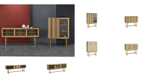 Sideboard Buffet side board  Rattan glass wood oak veneer