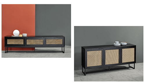 tv stand tv unit sidetable bedside cabinet rattan black wood veneer finish melamine