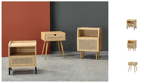 sidetable bedside cabinet rattan wood veneer finish melamine