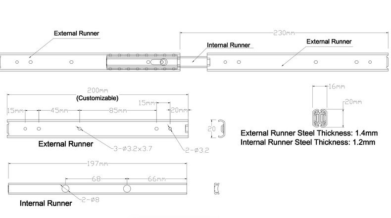 20mm Symmetrical Slide Rail