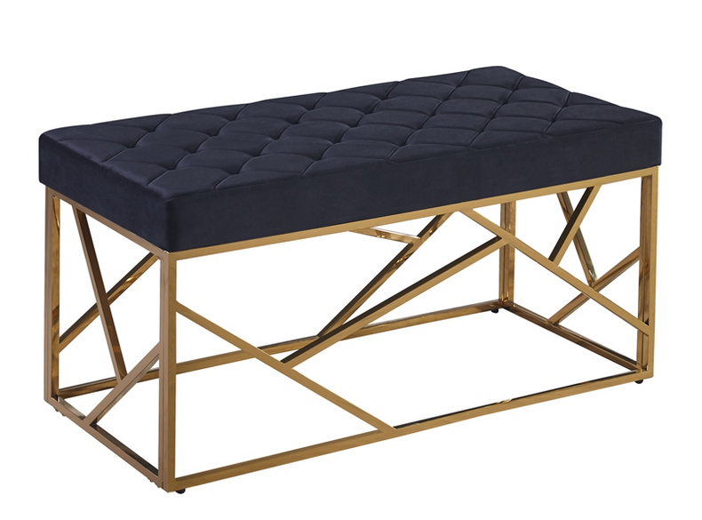 Stainless Steel Velvet Upholstered Ottoman Bench