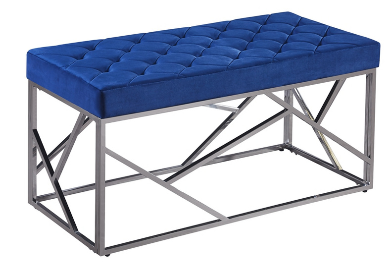 Stainless Steel Velvet Upholstered Ottoman Bench