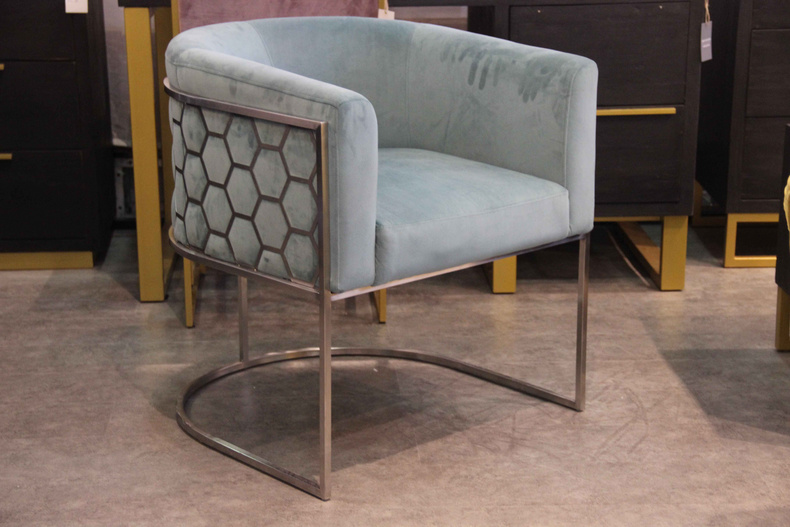 Grey & Rosegold Leather Dining Chair