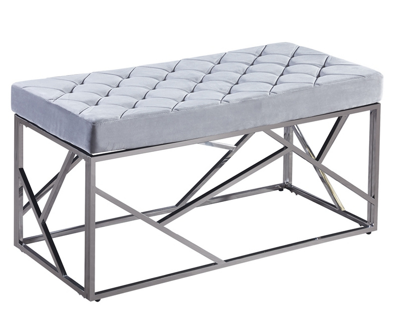 Stainless Steel Velvet Upholstered Ottoman Bench