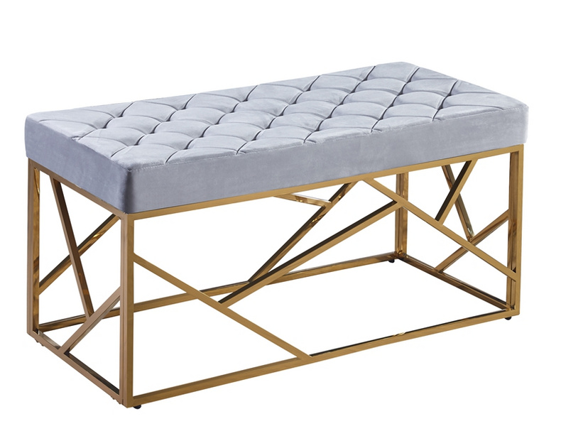 Stainless Steel Velvet Upholstered Ottoman Bench