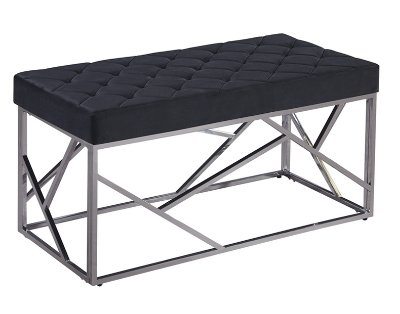 Stainless Steel Velvet Upholstered Ottoman Bench