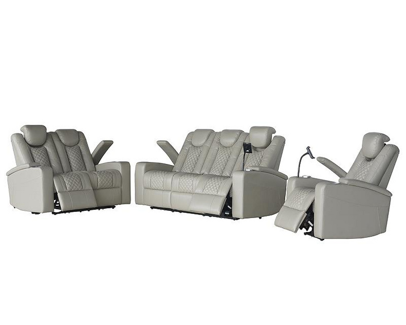 Air Leather Electric power  recliner sofa set with wireless charge stand,headrest,storage