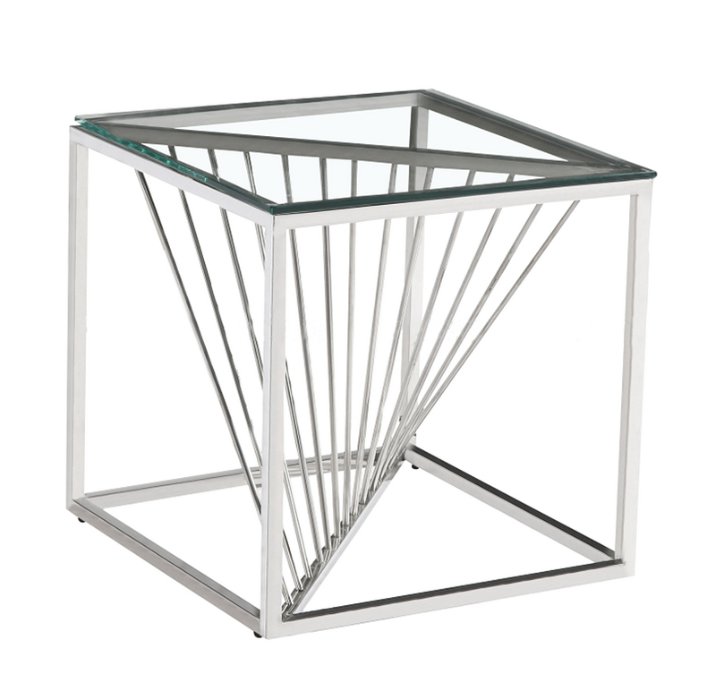 stainless steel end table with glass top