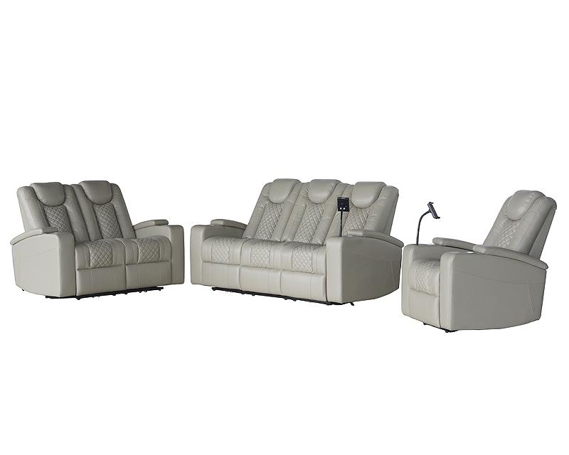 Air Leather Electric power  recliner sofa set with wireless charge stand,headrest,storage