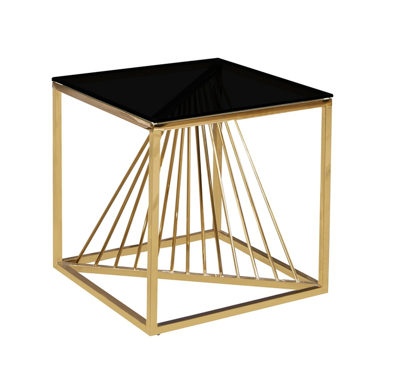 stainless steel end table with glass top