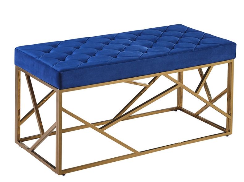 Stainless Steel Velvet Upholstered Ottoman Bench