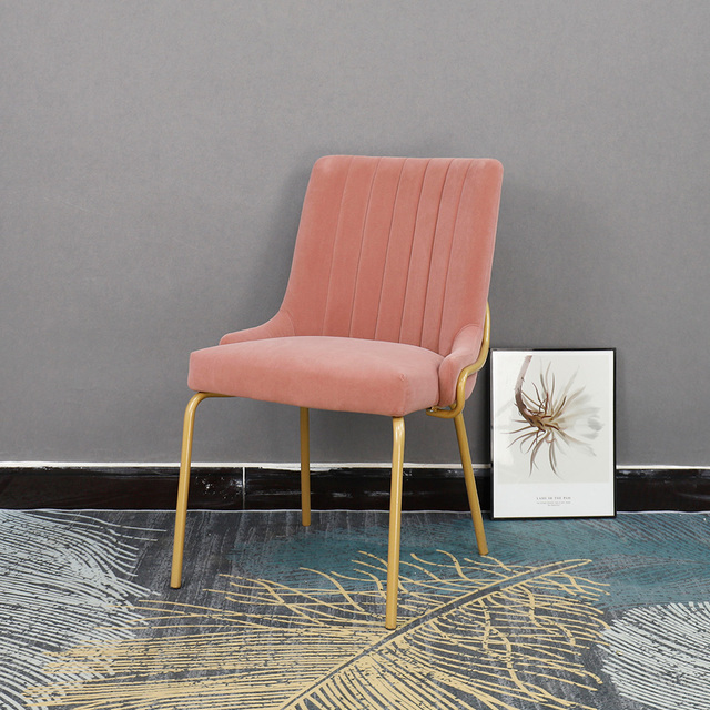 ESOU Pink Velvet Dining Chair with Golden Powder Coated Legs DC-2161