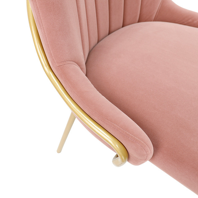 ESOU Pink Velvet Dining Chair with Golden Powder Coated Legs DC-2161